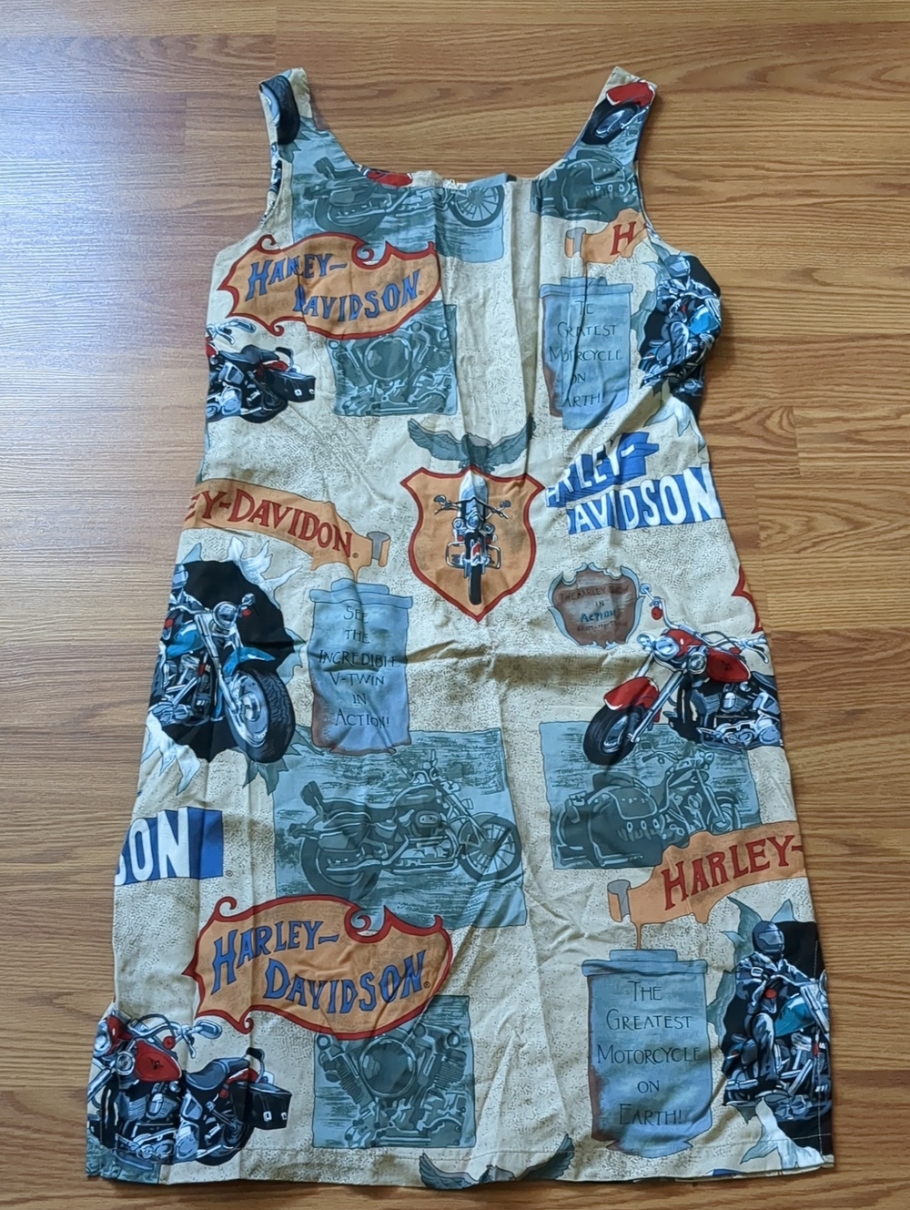 Vintage 90s Harley Davidson All Over Print Sundress M Novelty Biker Boho AOP